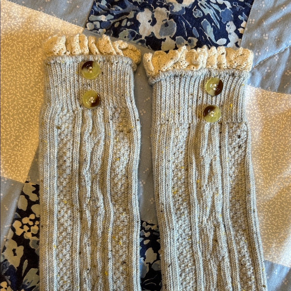 Gray Knit Tall Socks with Buttons